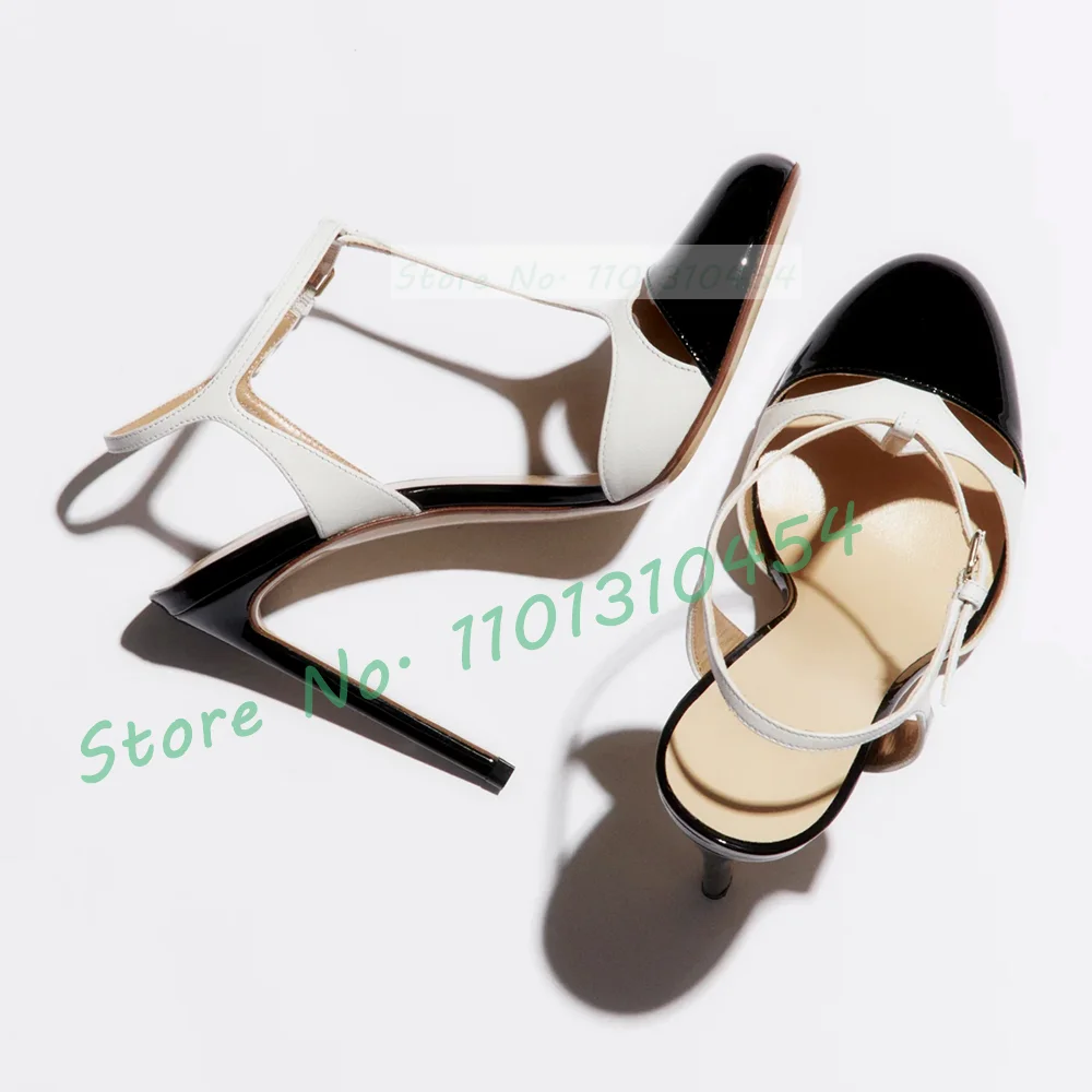 Leather Work Women Shoes - Сандалии Т-образные двухцветные женские, модные блестящие