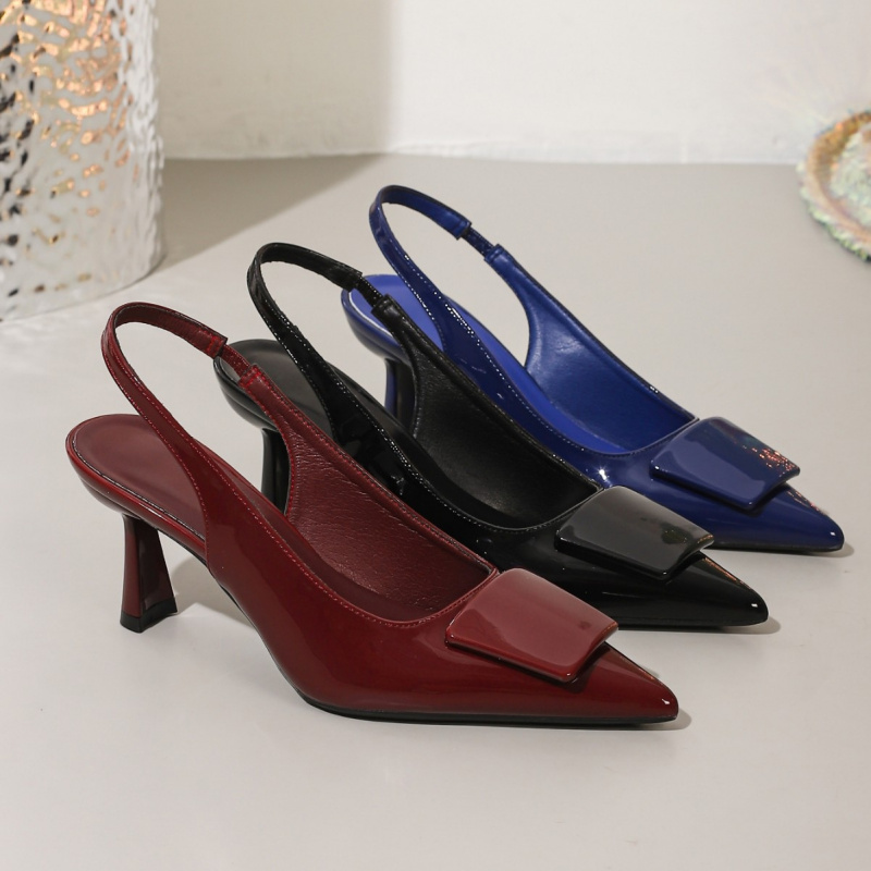 Leather Work Women Shoes - Европейские босоножки без задника, сексуальные черные