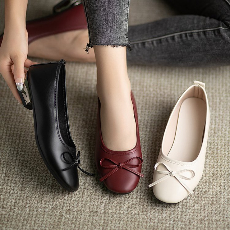 Leather Work Women Shoes - Элегантные женские туфли на плоской подошве