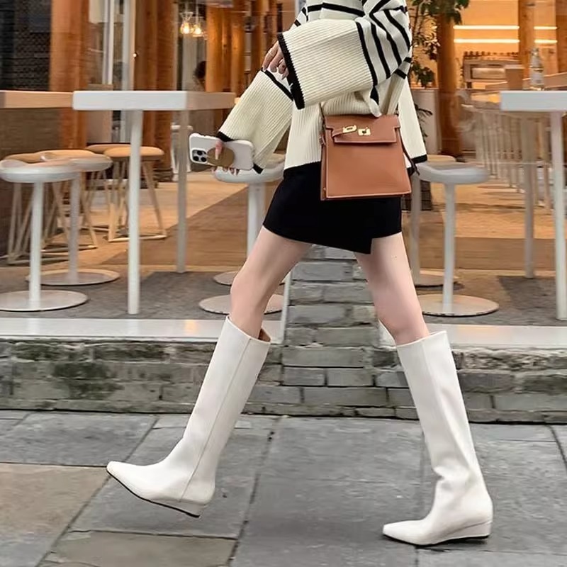 Модные женские сапоги до колен – обзор и цена Leather Work Women Shoes